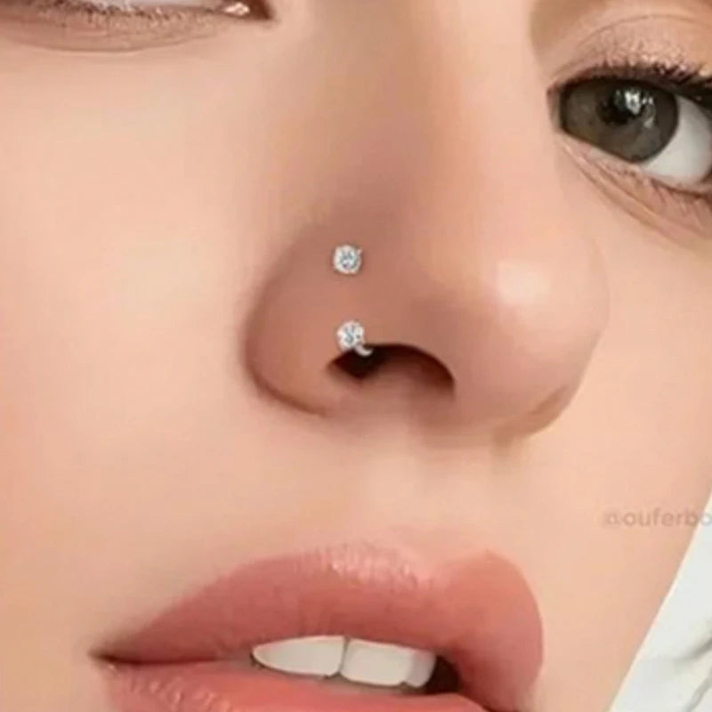 Septum Rings Horseshoe Nose Jewelry 18G Double Gem Hoop Opal CZ Piercing