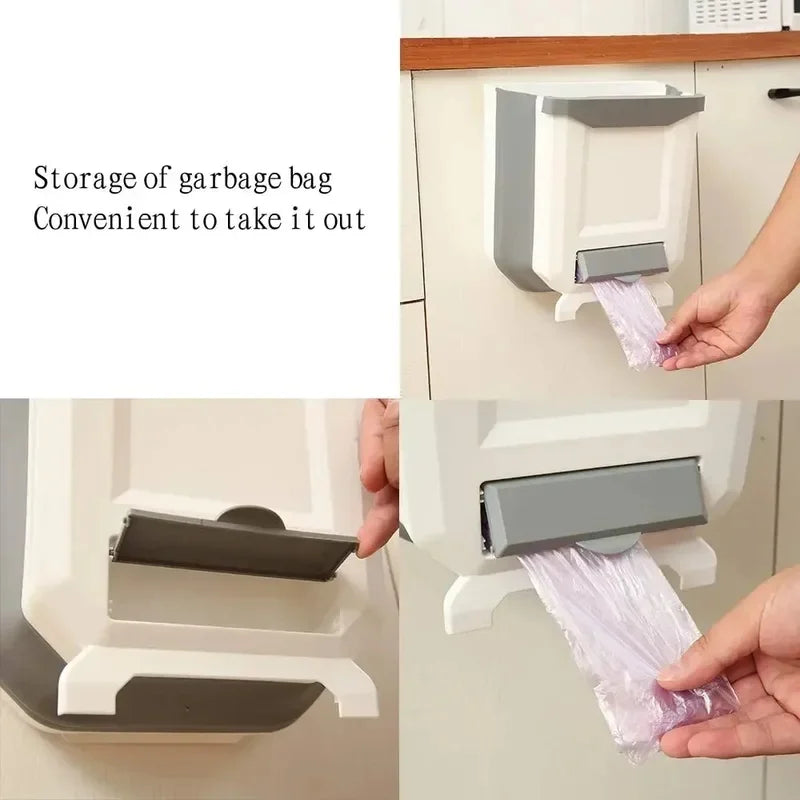 Wall Mounted Collapsible Trash Can - 10L Space-Saving Wall-Hanging Waste Bin