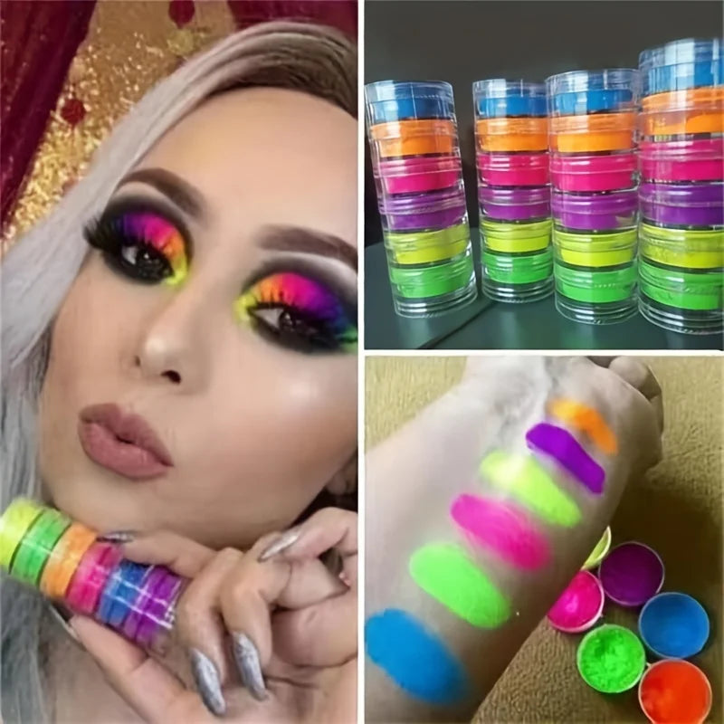 6-Color Neon Waterproof Matte Eyeshadow & Nail Powder Set - Long Lasting Cosmetic Pigments