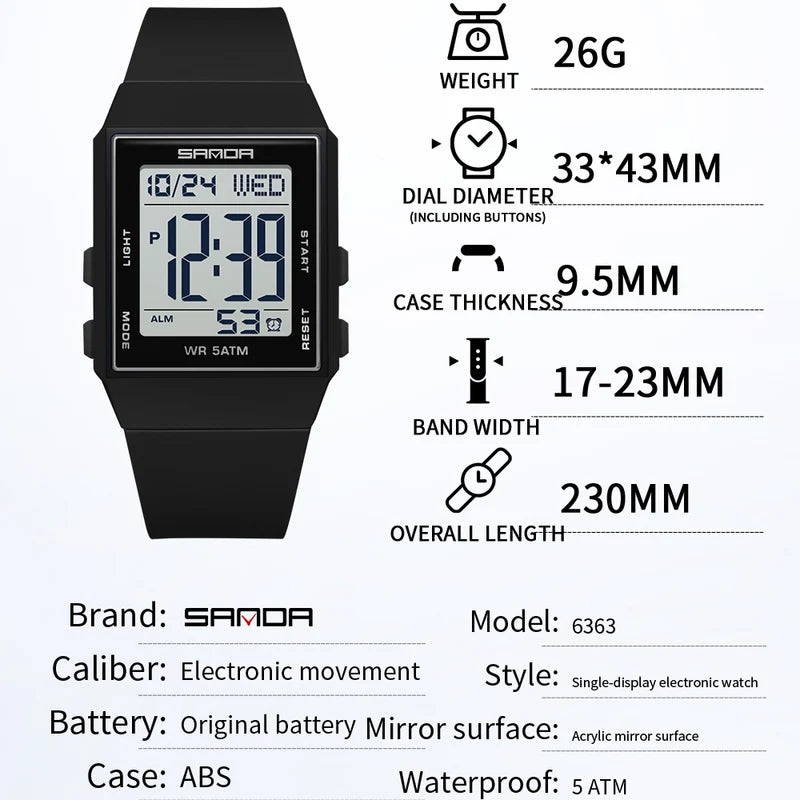 Women's Digital Sports Watch Waterproof Silicone Strap 3ATM LED Display Gift