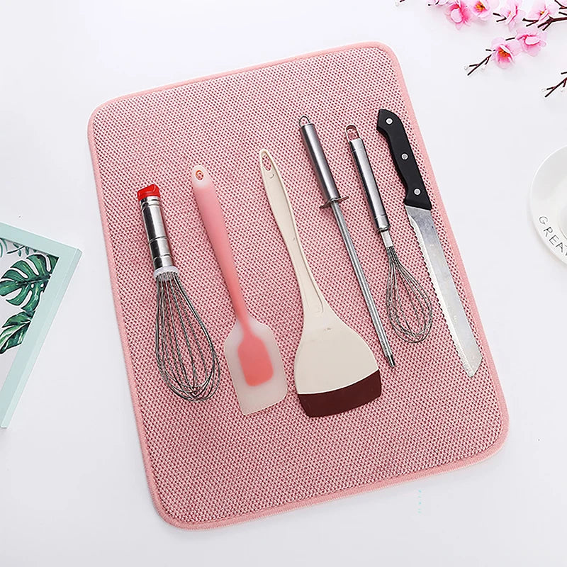 Microfiber Dish Drying Mat for Kitchen Cabinet Non Slip Heat Resistant Draining Pad
