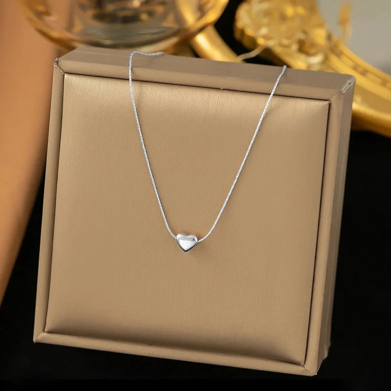 Waterproof Stainless Steel Mini Heart Pendant Necklace for Women Girls Jewelry Gift