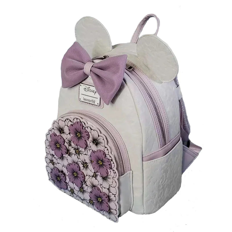 Cute Mickey and Minnie Floral Cat Mini Backpack for Women - Double Shoulder Bag Purse