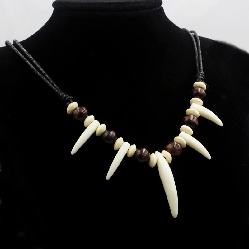 Beaded Wolf Teeth Necklace Adjustable Couple Amulet Jewelry