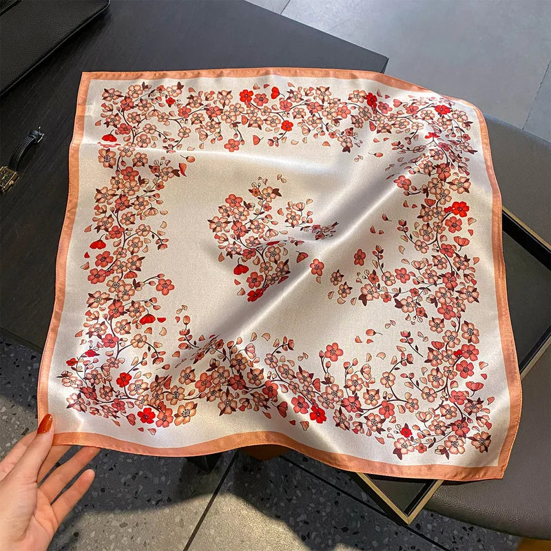 Natural Silk Hair Scarf 21x21 Inches Floral Pattern Sleep Wrap for Women