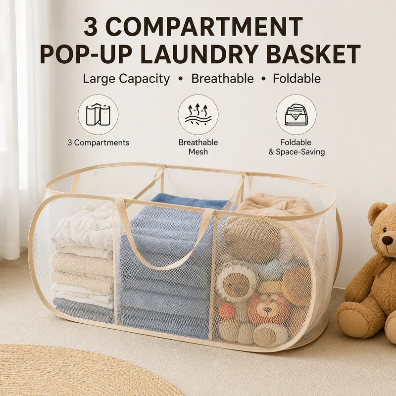 Large Capacity Kids Toy Storage Basket with Breathable Mesh Mesh Bag for Dolls and Laundry