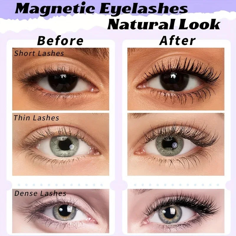 Magnetic Eyelashes Set - Natural Look, Reusable Double Pairs, Quick Glue-Free Installation