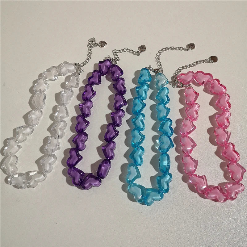 Kpop Y2K Goth Harajuku Acrylic Heart Beaded Choker Necklace for Women Girls