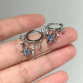 Y2K Blue Zircon Star Tassel Earrings for Women Men Silver Jewelry Gift