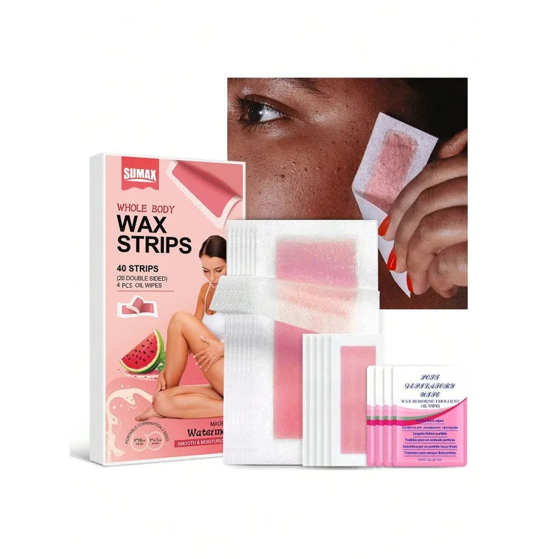 Professional Hair Removal Wax Strips & Soothe Oil Wipes - Summer Depilation Kit