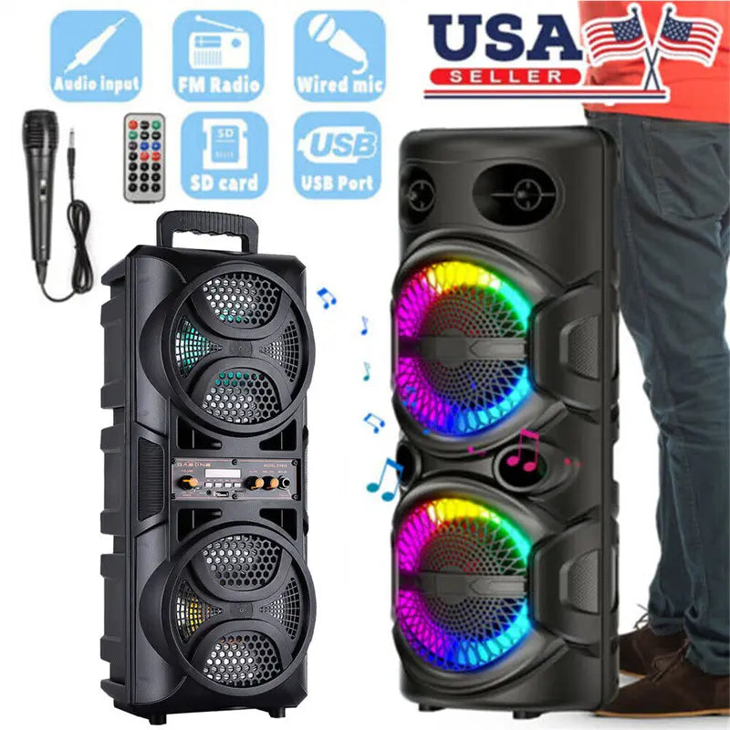3000W Portable Bluetooth Karaoke Speaker with Dual 8-Inch Subwoofers and RGB Lights