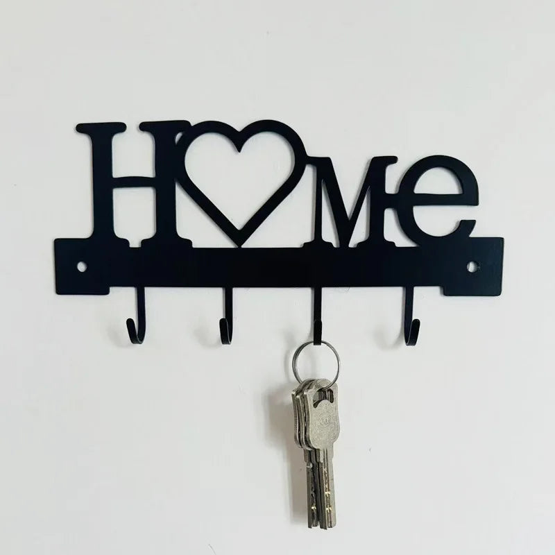 Home Love Shaped Key Holder with Hooks Wall Mount Metal Organizer for Living Room Decor