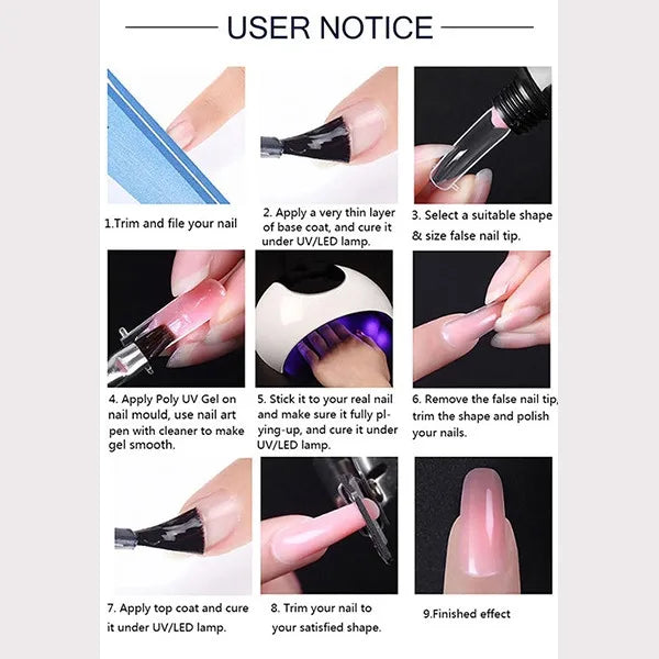 15ml Nail Extension Gel Kit Poly Nail Acrylic Build Strong Long-Lasting Polish