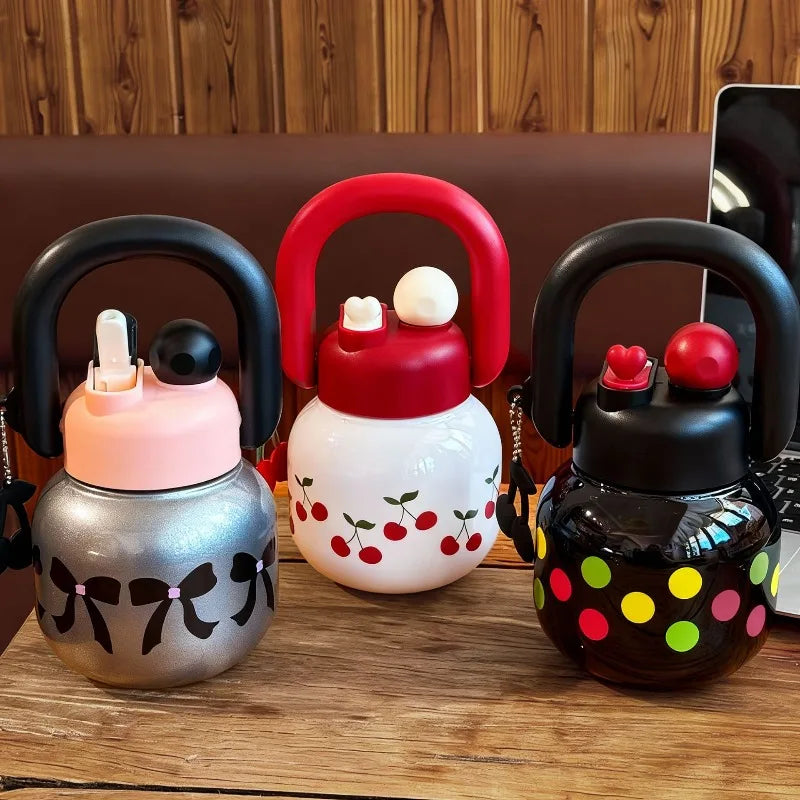 800ML Cute Cherry Water Bottle with Straw - Large Capacity Travel Mug