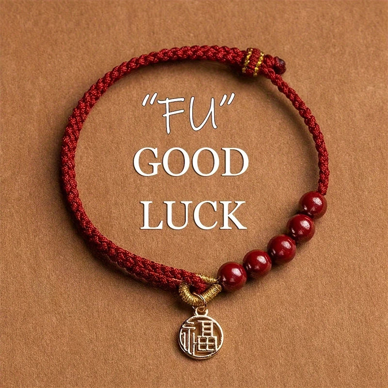 Handwoven Rope Imitation Cinnabar Pendant Bracelet for Women Lucky Red Chinese Knot Jewelry Gift