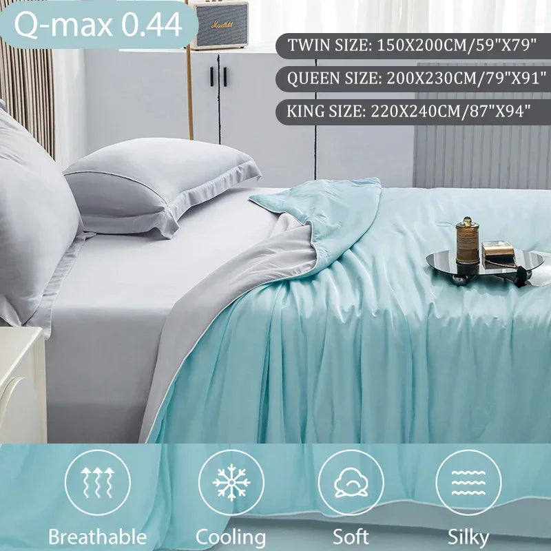 Cooling Summer Comforter Blanket Twin/King Size Reversible Ice Silk Bed Cover