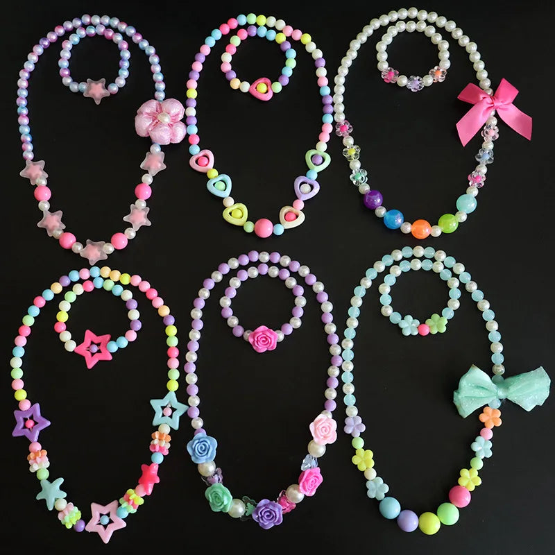 Children's Necklace Bow Tie Princess Costume Flower Rainbow Seastar Jewelry Set