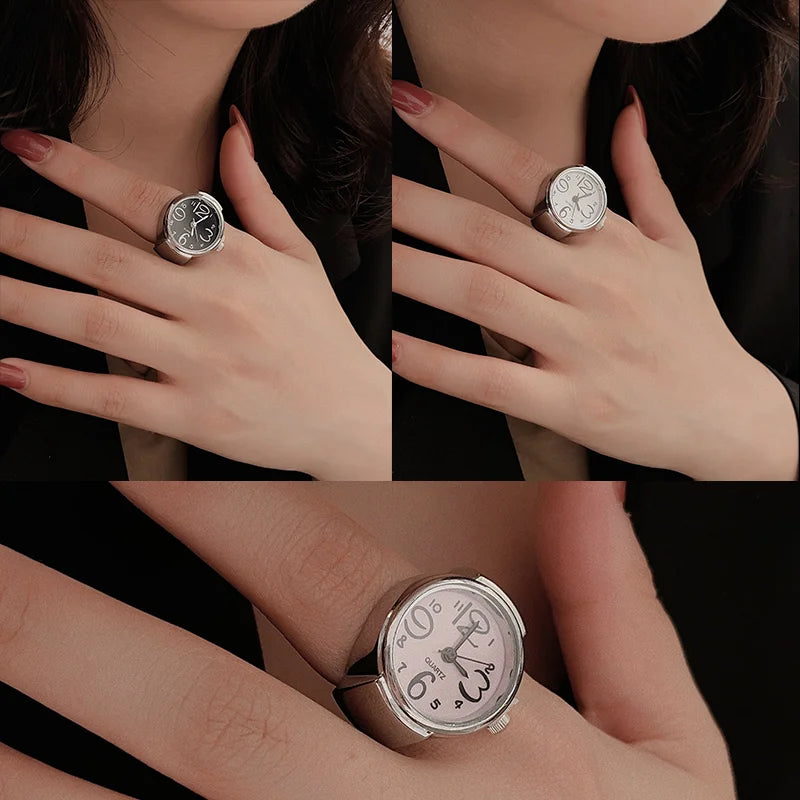 Mini Vintage Finger Ring Watch Round Creative Quartz Watch for Fashion & Couples