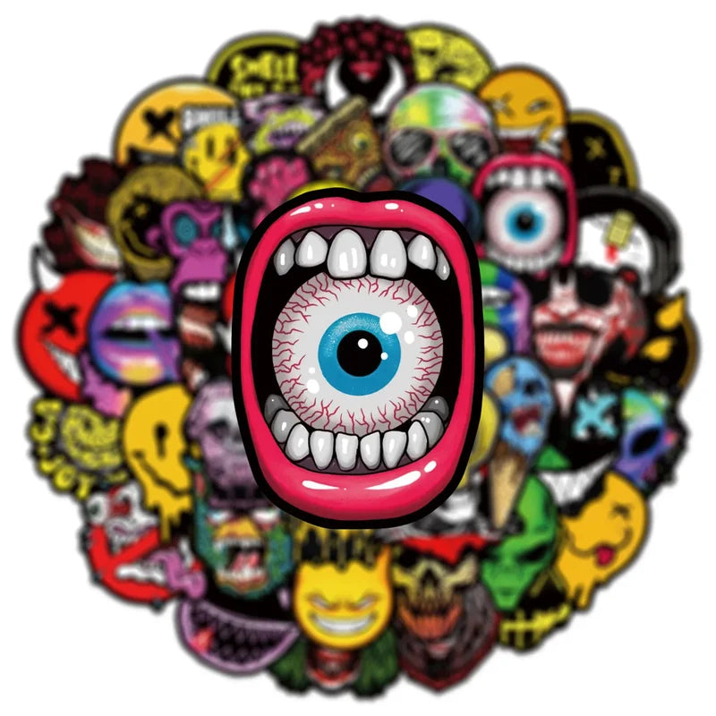 Halloween Horror Face Graffiti Stickers for Scooters, Helmets & Cars - Waterproof 50 Pack