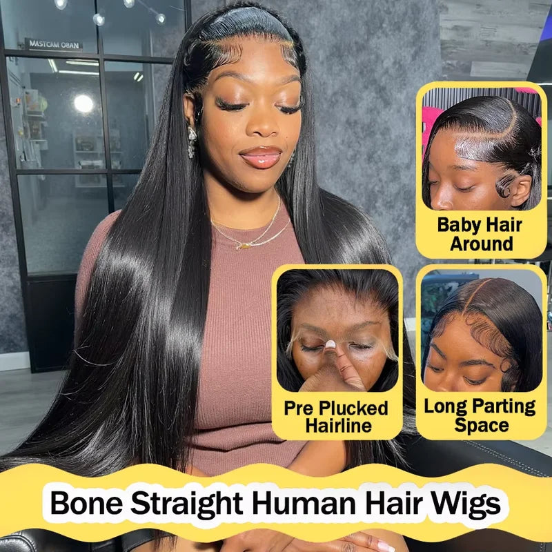 Brazilian Human Hair Wigs 13x6 HD Lace Front Pre Plucked 200 Density Natural Color