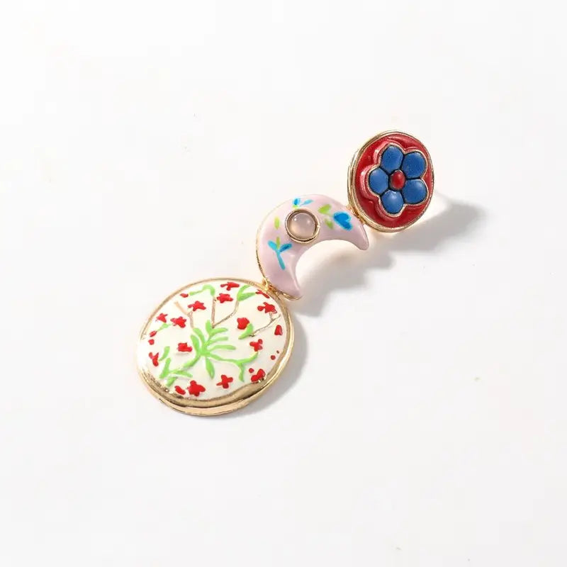 Asymmetrical Enamel Dangle Earrings Geometric Zircon Bohemian Jewelry for Women