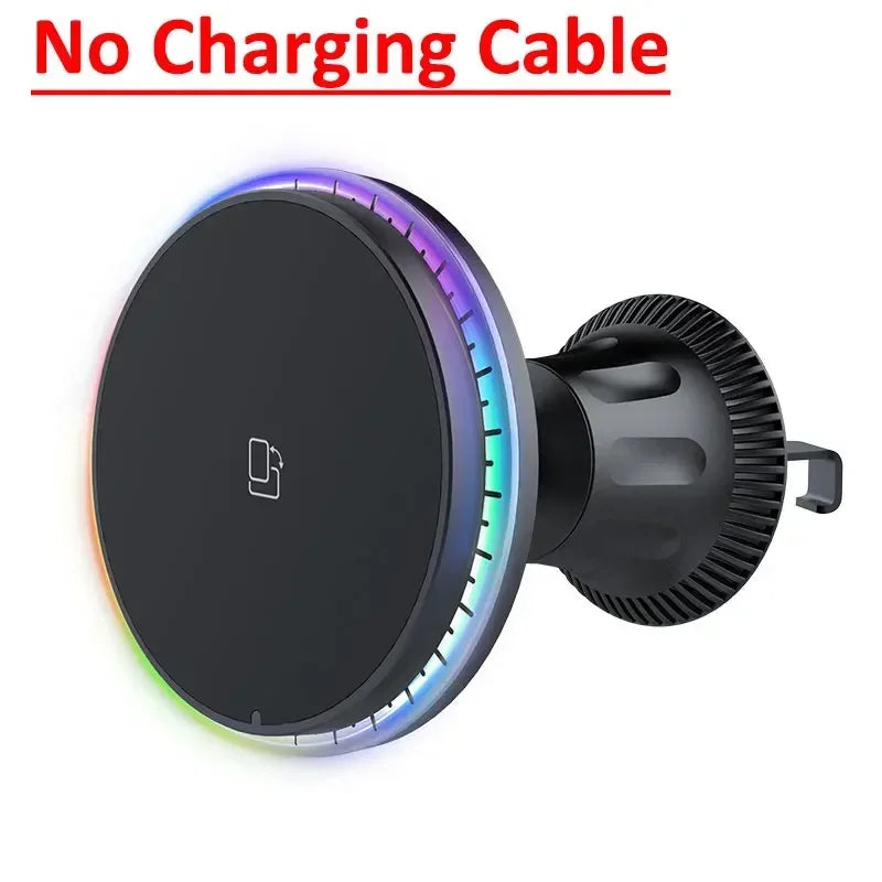 Magnetic Wireless Car Charger Mount with RGB Lighting for iPhone 12-17 - Fast Charging
