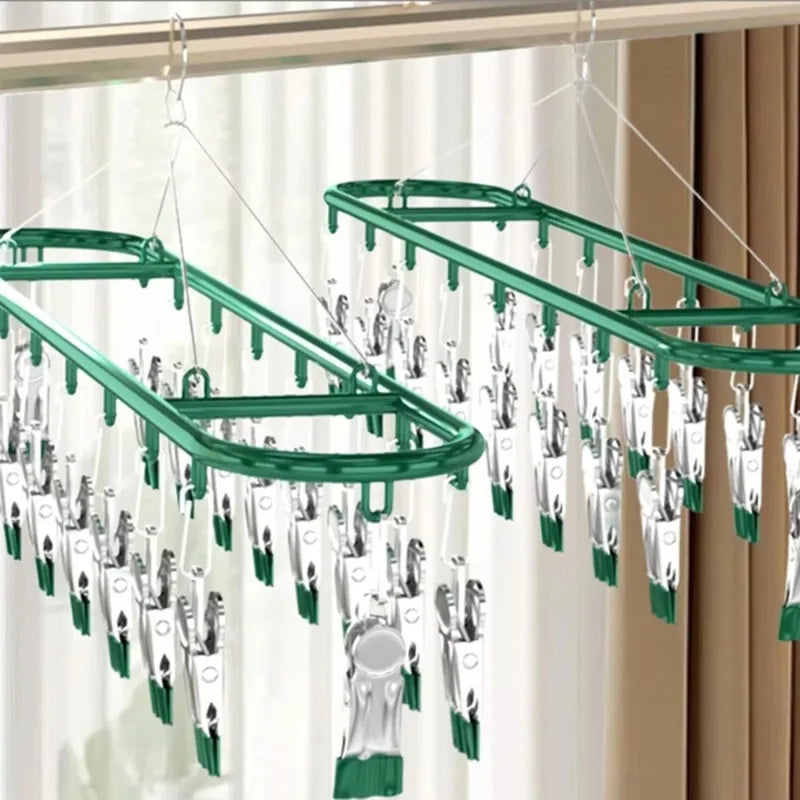 Stainless Steel Clothes Drying Rack with 20 Clip Capacity - Multi-Color Household Organizer