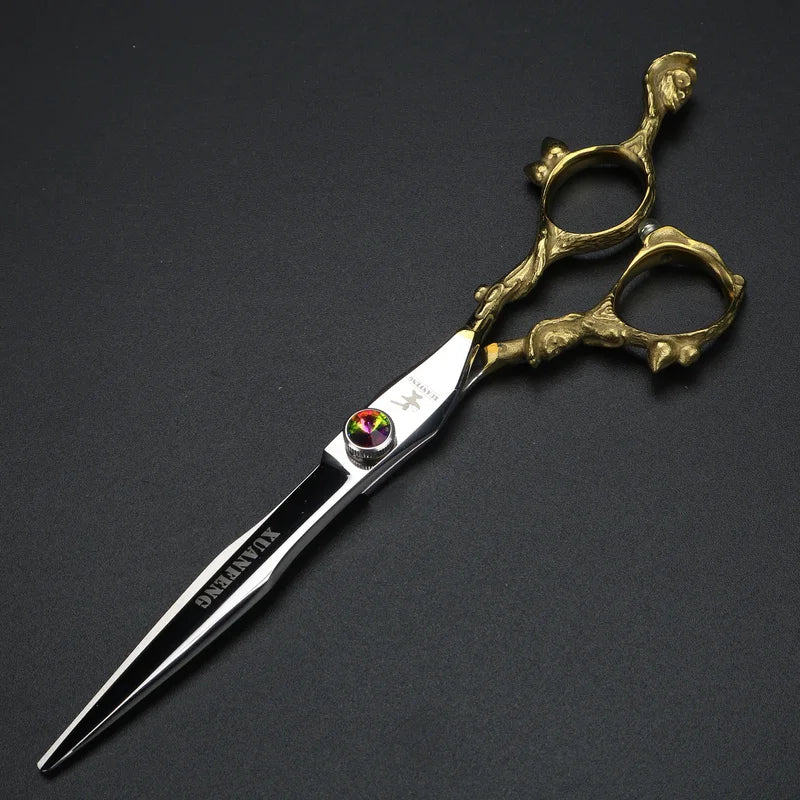 7 Inch Gold Hair Cutting Scissors Japan 440C Steel Salon Thinning Shears