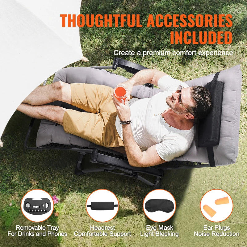 Zero Gravity Lounge Chair Recliner with Cushion Footrest & Cupholder - Adjustable Outdoor Recliner