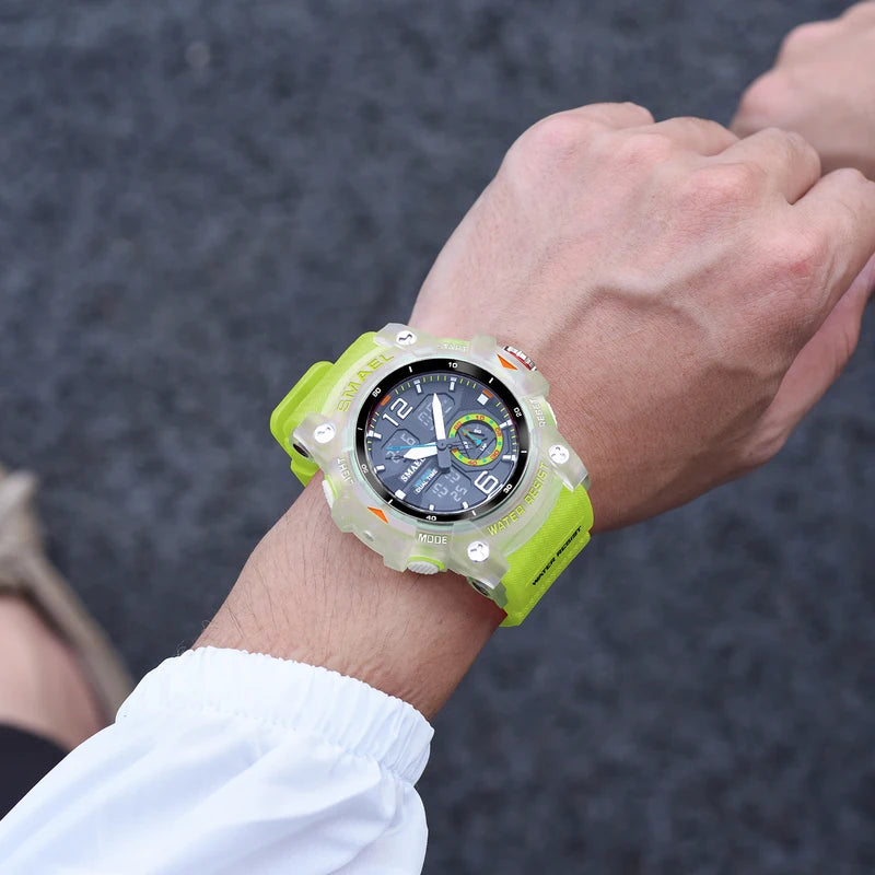Digital Sport Watch for Men LED Dual Time Waterproof Military Wristwatch