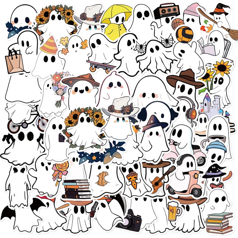 50PCS Ghost Stickers for Halloween Notebook Laptop Luggage Scrapbook Phone