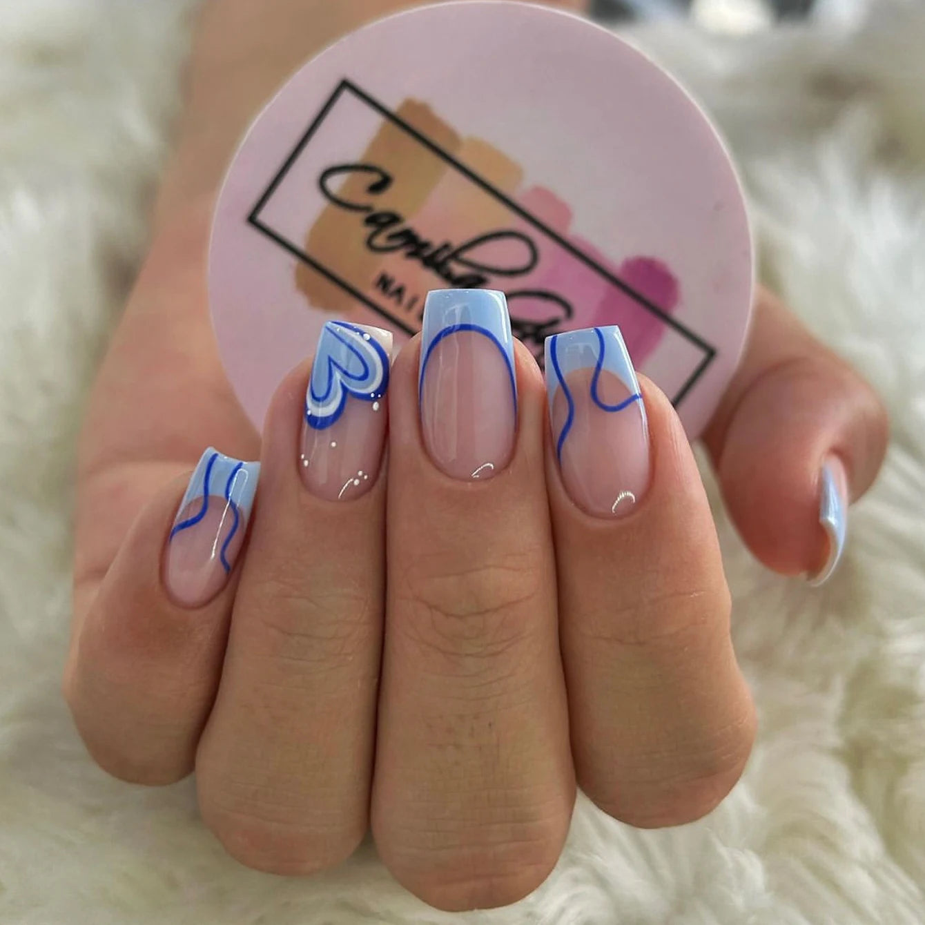 24pcs Square Fake Nail Set - Short Coffin Press On Nails for Girls Women Gift