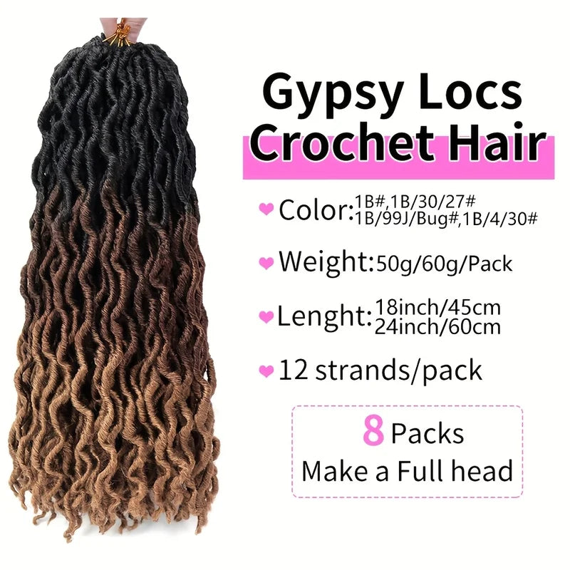 Faux Locs Crochet Hair 12 Strands Gypsy Wavy Dreadlocks 3 Tone Curly Styles
