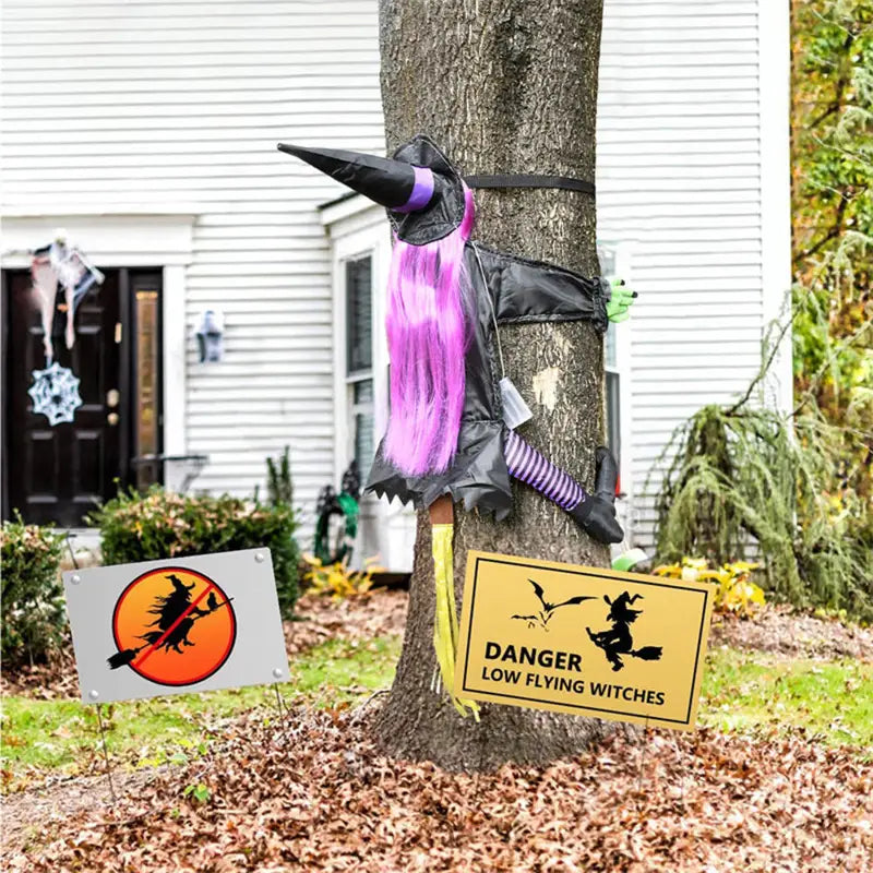 Halloween Crashing Witch Into Tree Yard Decoration - Flying Witch Prop for Lawn & Porch