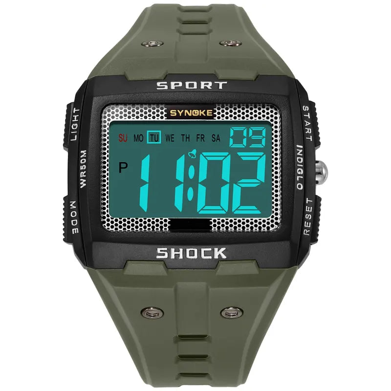 Men's Sports Electronic Waterproof Square Watch with Large Screen for Outdoor Activities