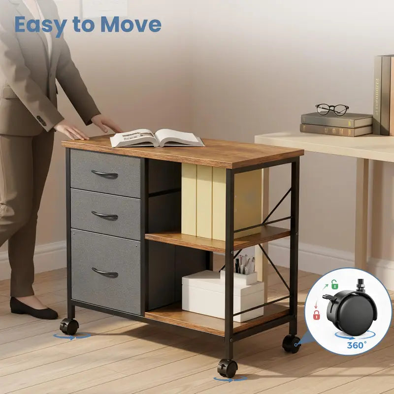 Movable Living Room Storage Cabinet with Fabric Drawers and Steel Frame - Multiple Colors