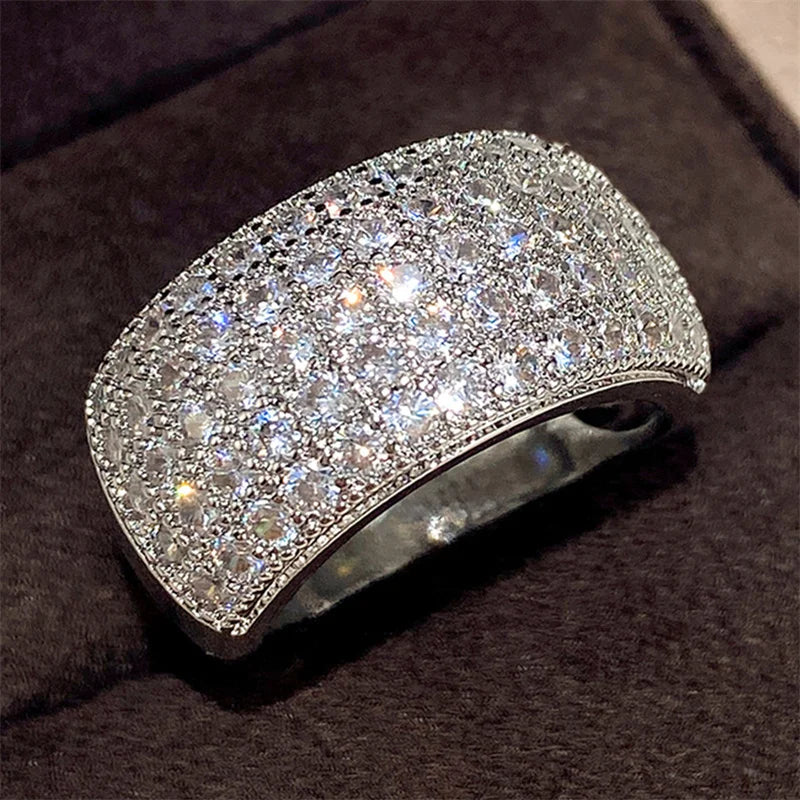 Micro Paved CZ Ring for Women - Bling Bling Fashion Engagement Wedding Band
