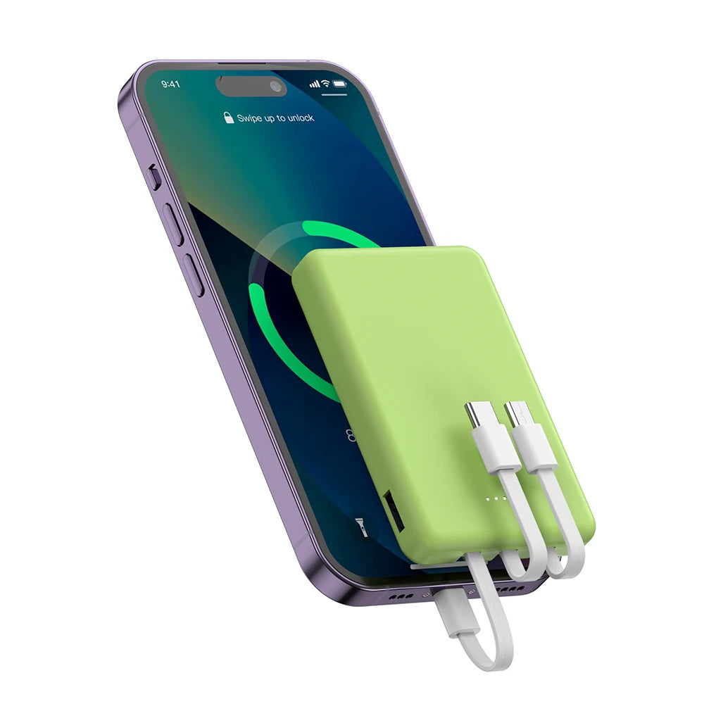 Portable Power Bank 5000mAh with LED Display, Multiple Charging Cords