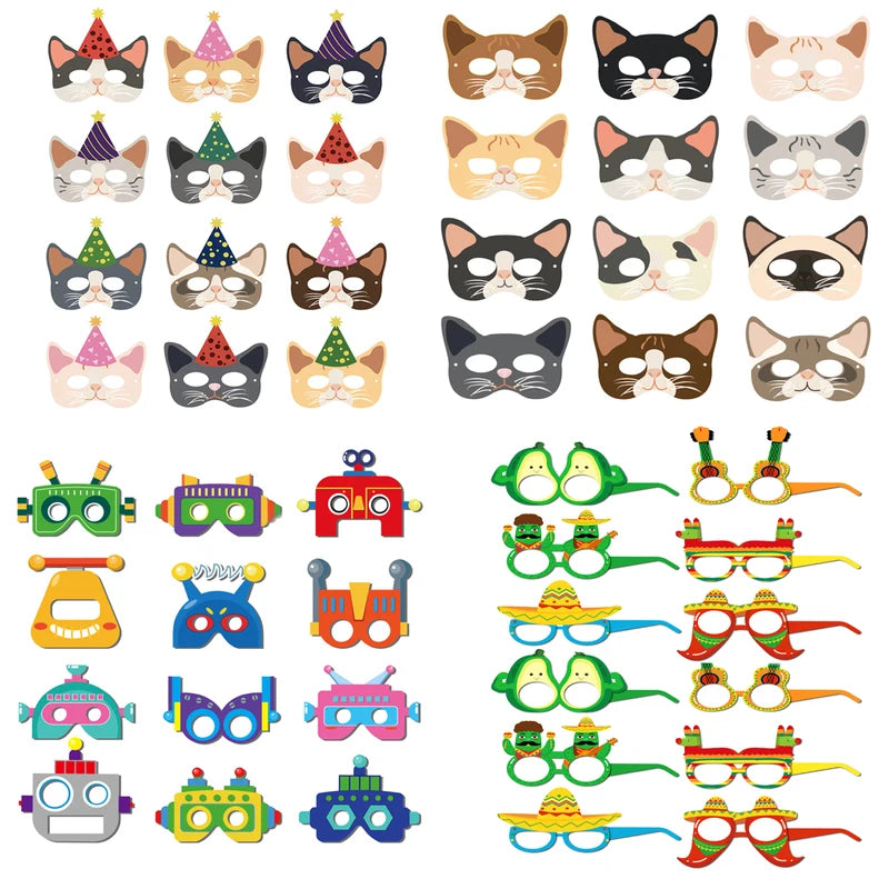 Party Cartoon Cat Masks - 12PCS Cute Pet Cat Face Decorations for Birthdays & Events