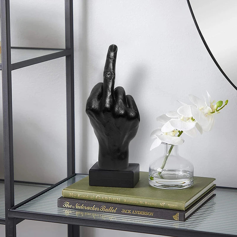 Resin Middle Finger Statue - Upright Gesture Art Sculpture for Living Room Decor