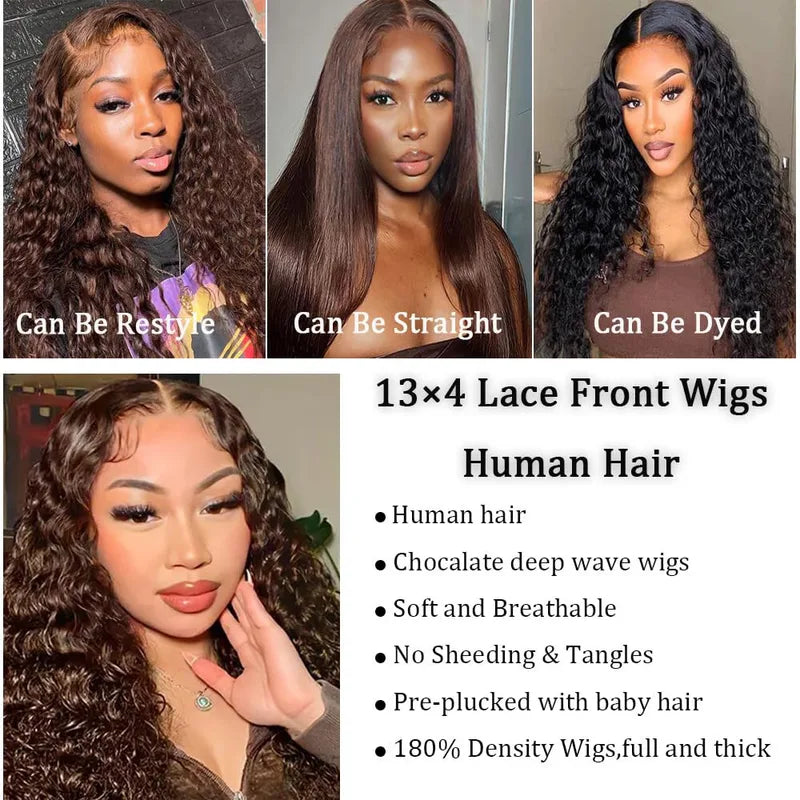 Deep Wave Human Hair Lace Front Wig 18-36 Inch Curly HD Transparent Lace