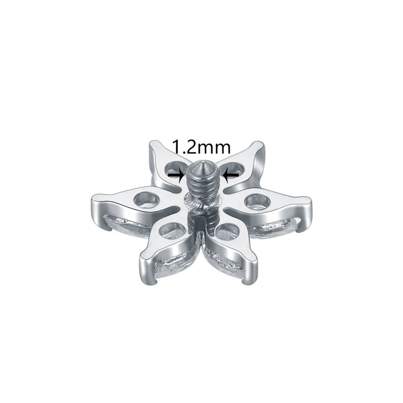 Titanium Dermal Anchor Top with CZ Flower Head - Body Jewelry 14G