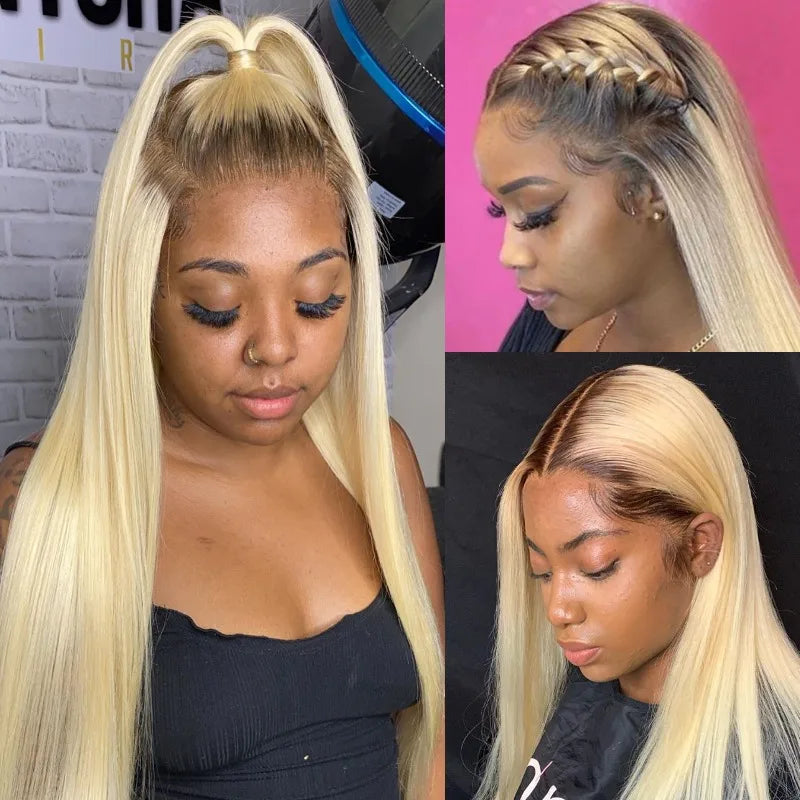 Human Hair Wigs 13x6 Lace Frontal Ombre Blonde & Dark Root Options