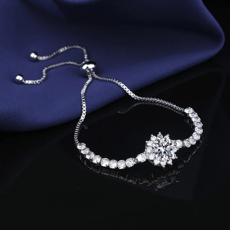925 Sterling Silver Moissanite Sunflower Bracelet Two Carats Women’s Hand Jewelry Pull-Out Style