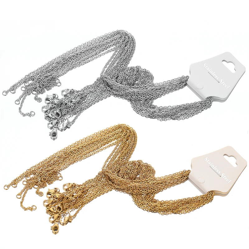 10-Pack Stainless Steel Link Chains for Jewelry Making - 50cm Cubic Chains Wholesale
