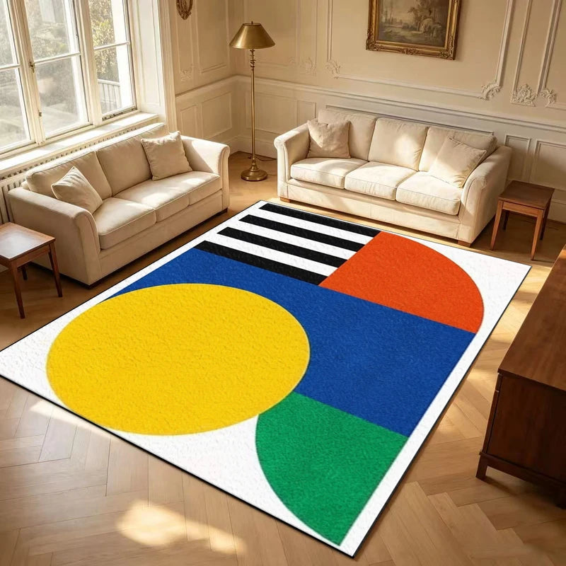 Colorful Geometric Area Rug - Mid-Century Modern Design Non-Slip Washable Carpet for Living Room & Bedroom