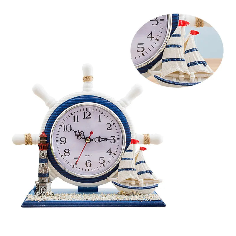 Nautical Style Desk Clock Ocean Theme Silent Tower Lamp for Home & Office Decor