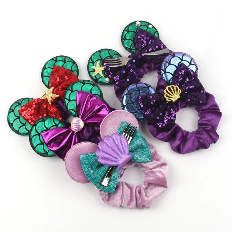 Velvet Hair Scrunchies with Mouse Ears for Girls & Women - Bow Headbands & Ponytail Accessories