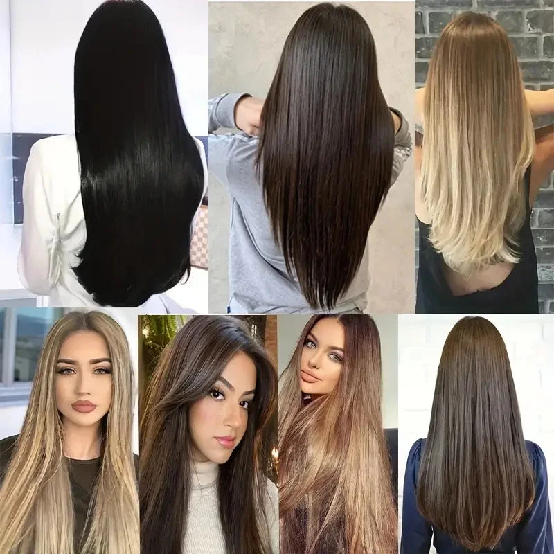 6-Piece Set Long Straight Clip-In Hair Extensions - 24 Inch Full Head Styling