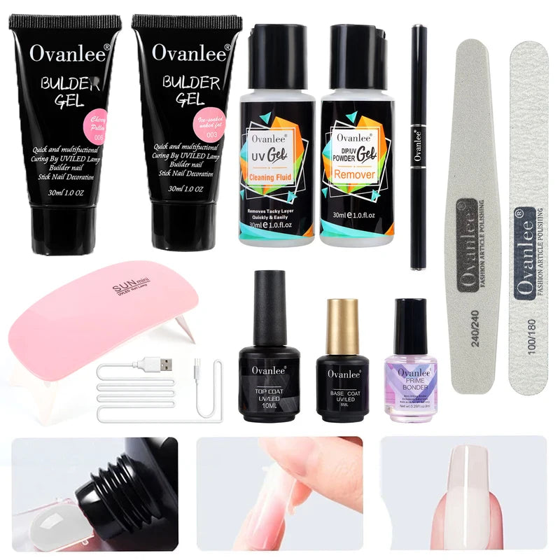 Nail Extension Builder Gel Kit with UV/LED Lamp - All-in-One DIY Manicure Set